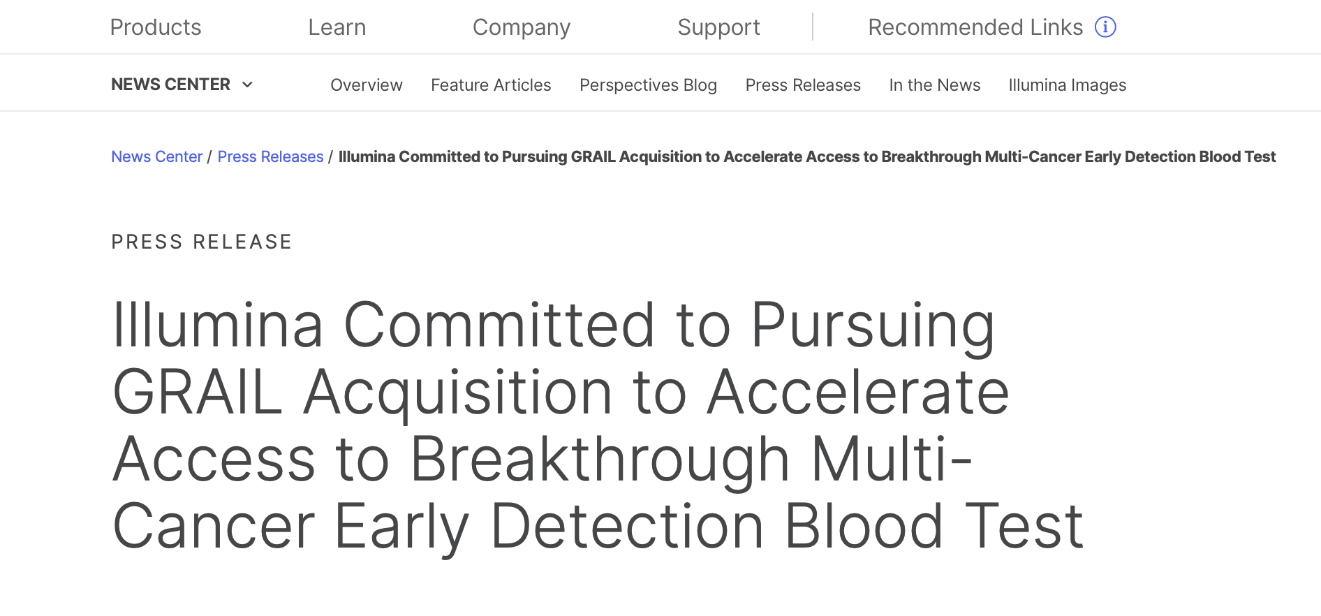 Illumina Committed to Pursuing GRAIL Acquisition to Accelerate Access to Breakthrough Multi-Cancer Early Detection Blood Test